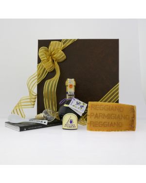 Extra-Old JUNIPER Traditional Balsamic Vinegar PRECIOUS GIFT Box with Parmigiano Reggiano Vacche rosse
